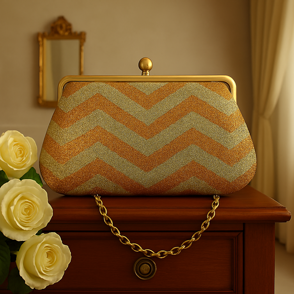 Clutch Glitter Oro e Argento con Catena Dorata –