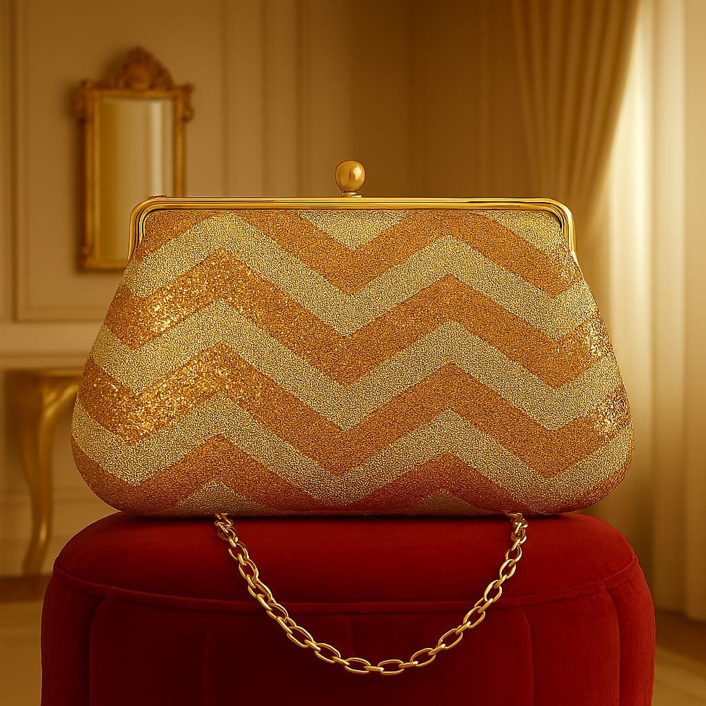 Clutch Glitter Oro e Argento con Catena Dorata –