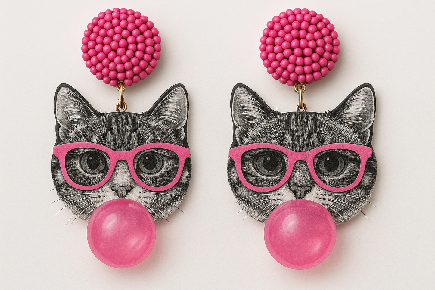 Orecchini Gatto Chewing Gum dettagli - Bigiotteria artigianale kawaii - Nonsolocosmesi, www.nonsolocosmesi.it