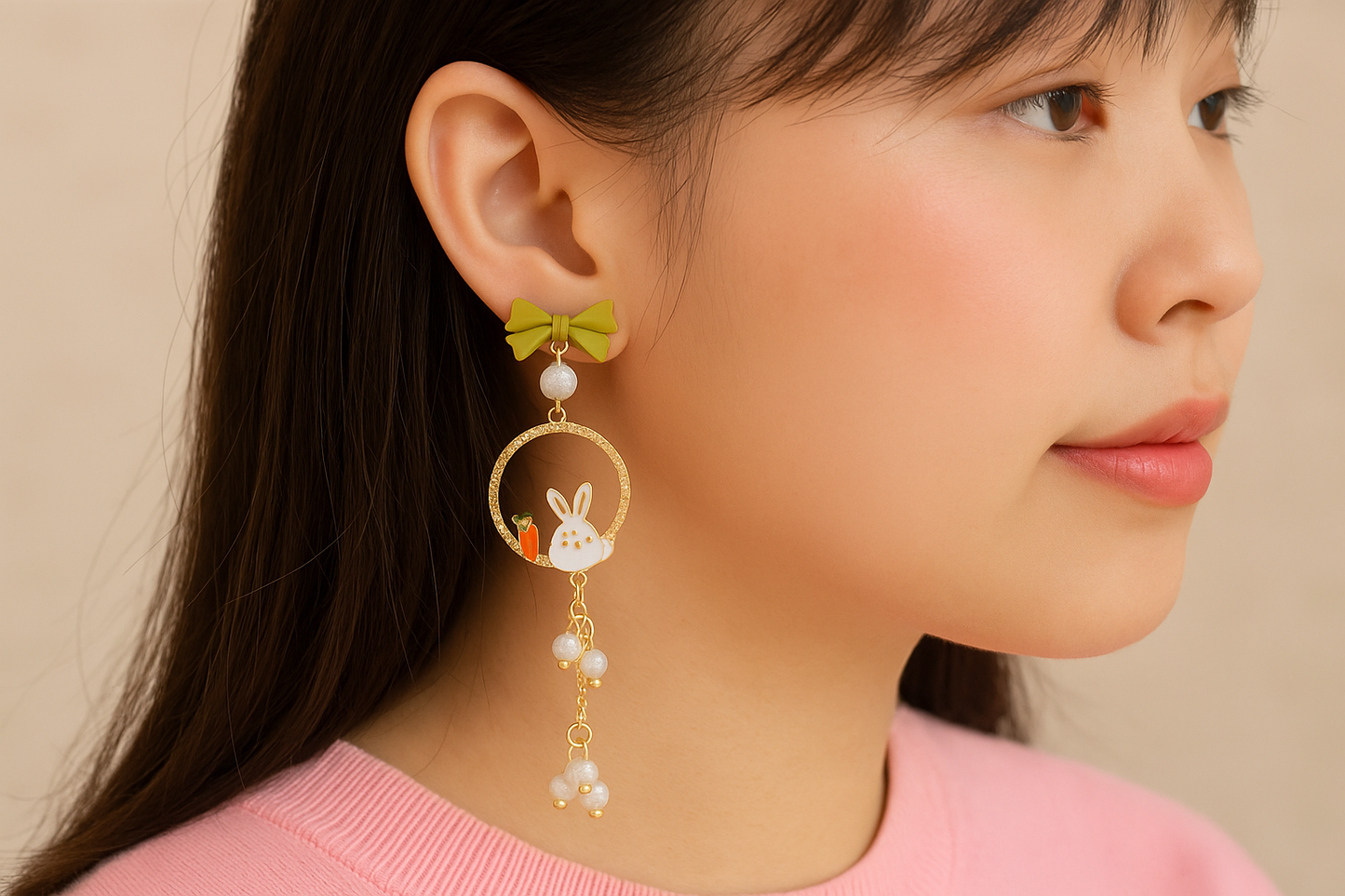 Orecchini Coniglio con carota indossati - Bijoux kawaii cute colorati - Nonsolocosmesi, www.nonsolocosmesi.it