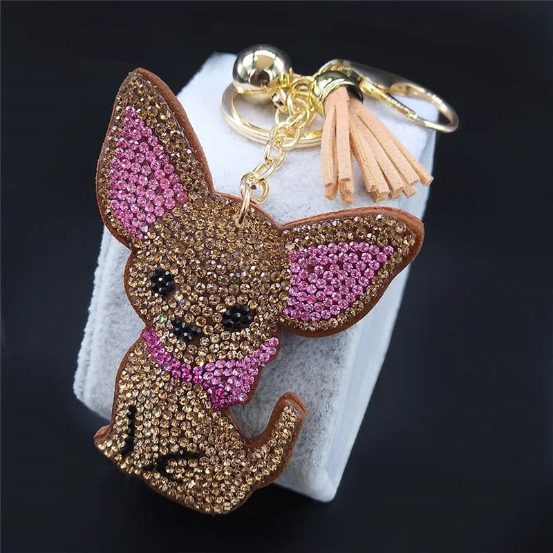 Portachiavi "Cagnolino marrone" con strass