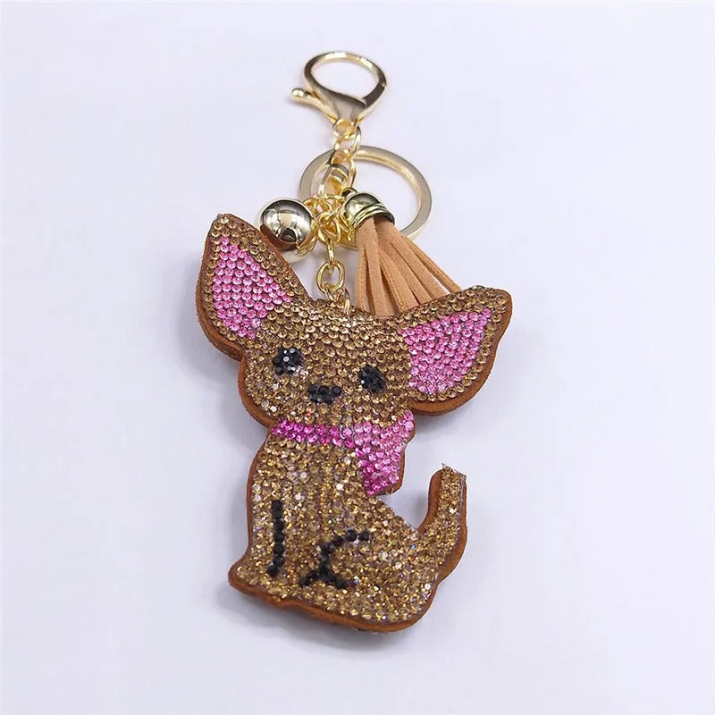 Portachiavi "Cagnolino marrone" con strass