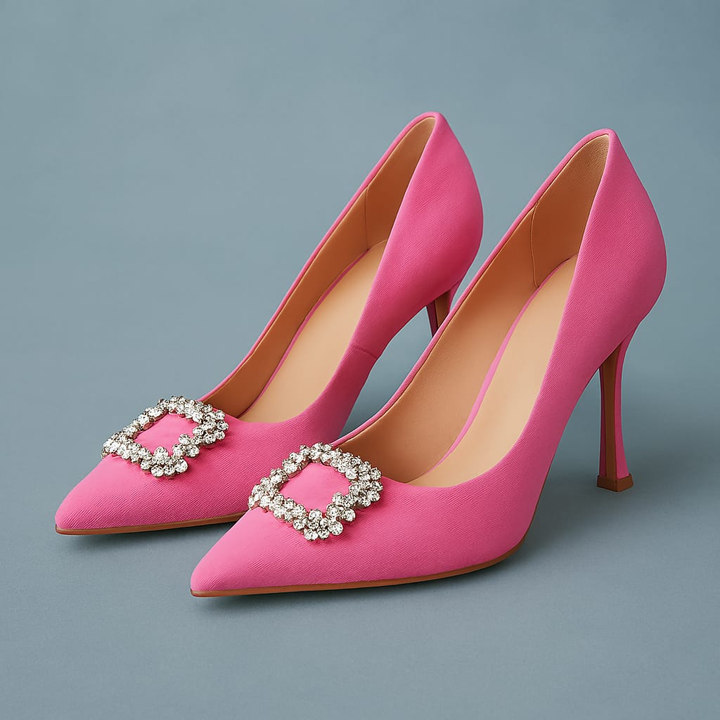 Décolleté in Raso Rosa con Fibbia Gioiello –