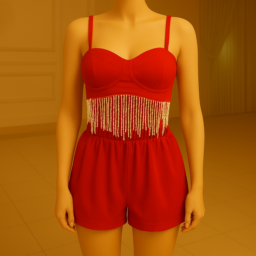 Top Bustier Rosso con Coppe Preformate e Frange Gioiello
