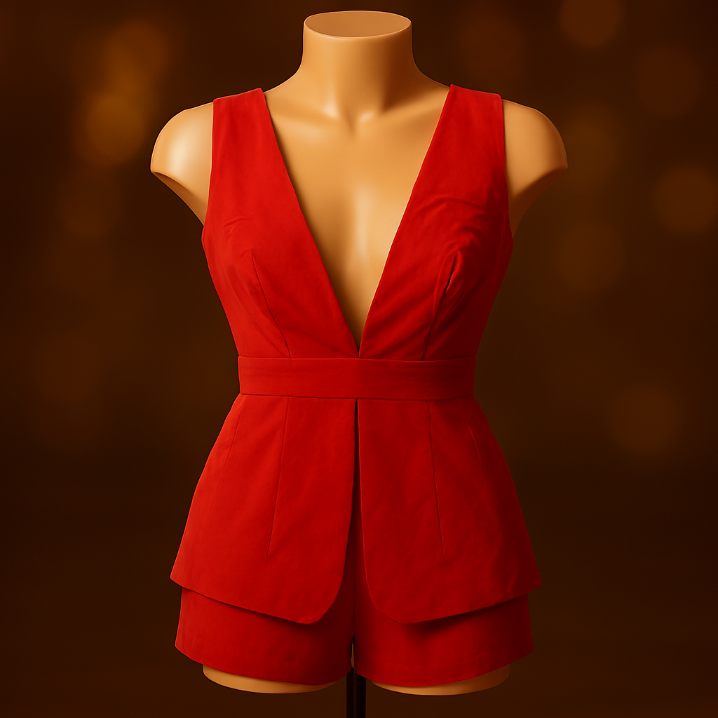 Tuta Rossa Senza Maniche con Scollo Profondo e Schiena Aperta – Eleganza Sensuale in Tessuto Elasticizzato