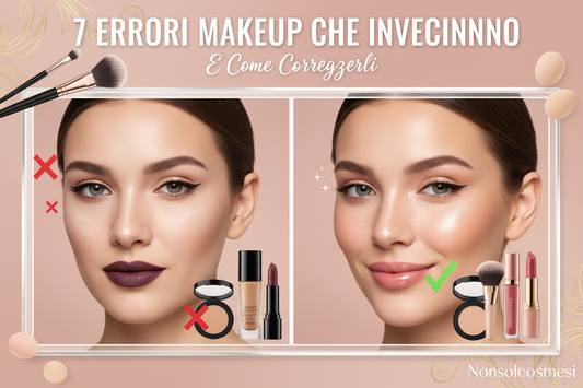7 errori makeup che invecchiano come correggerli fondotinta cipria sopracciglia rossetto trucco anti-età - Nonsolocosmesi www.nonsolocosmesi.it