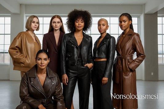 Giubbini ecopelle 2025 2026 modelli tendenze biker bomber blazer cropped trench donne diverse età etnie fisico nero marrone bordeaux guida abbinamenti Macerata - Nonsolocosmesi www.nonsolocosmesi.it