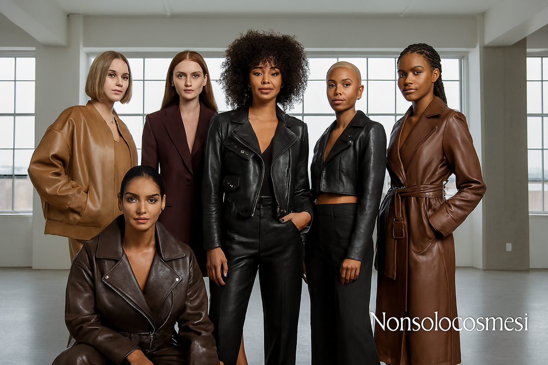 Giubbini ecopelle 2025 2026 modelli tendenze biker bomber blazer cropped trench donne diverse età etnie fisico nero marrone bordeaux guida abbinamenti Macerata - Nonsolocosmesi www.nonsolocosmesi.it