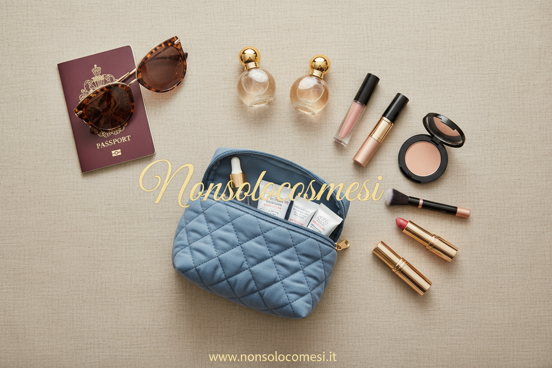 Kit beauty da viaggio perfetto prodotti essenziali travel size skincare makeup profumi bagaglio a mano aereo - Nonsolocosmesi www.nonsolocosmesi.it