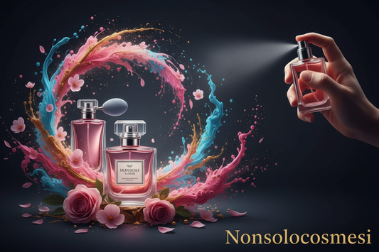"Layering profumi come creare firma olfattiva unica scie colorate fragranze rosa blu oro mano spray tutorial Gen Z TikTok 2025 - Nonsolocosmesi www.nonsolocosmesi.it"