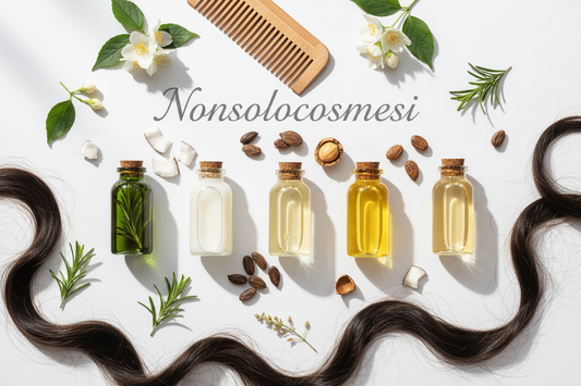 Oli naturali per capelli: olio cocco, ricino, rosmarino, argan, jojoba con ingredienti botanici per trattamenti haircare naturali - Nonsolocosmesi www.nonsolocosmesi.it