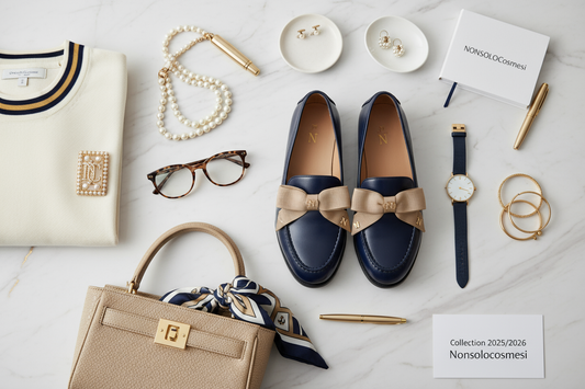 Stile preppy 2025/2026 - Mocassini vernice con fiocco, accessori eleganti, perle, spille dorate, look classico moderno - Come indossare preppy senza sembrare scolastica Nonsolocosmesi www.nonsolocosmesi.it