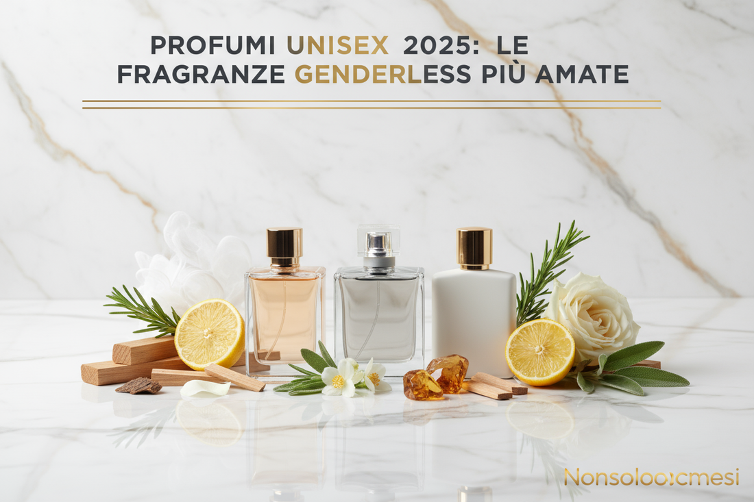 "Profumi unisex 2025 fragranze genderless muschio bianco legno agrumi inclusivi moderni marmo oro - Nonsolocosmesi www.nonsolocosmesi.it"