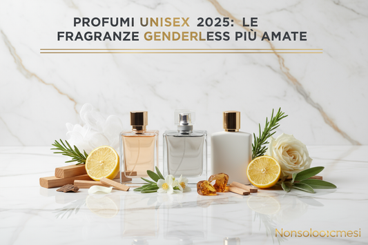 "Profumi unisex 2025 fragranze genderless muschio bianco legno agrumi inclusivi moderni marmo oro - Nonsolocosmesi www.nonsolocosmesi.it"