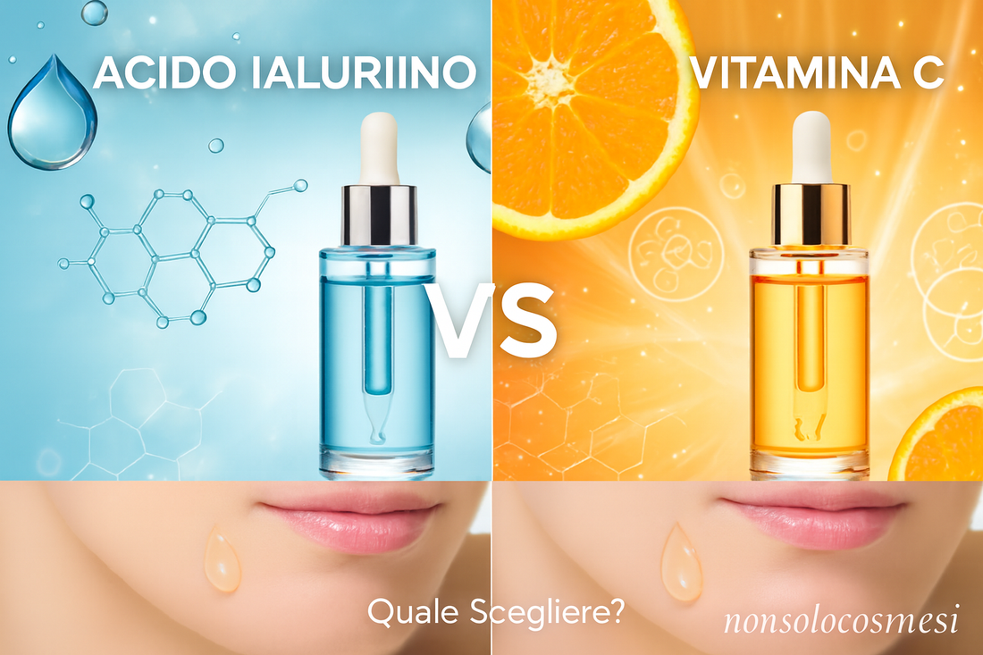 Siero acido ialuronico vs vitamina C confronto completo quale scegliere skincare routine benefici pelle luminosa anti-età idratazione - Nonsolocosmesi www.nonsolocosmesi.it
