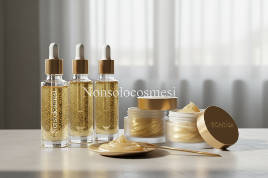 "Prodotti skincare multitasking 2025 con texture dorate e ingredienti innovativi - Nonsolocosmesi www.nonsolocosmesi.it"