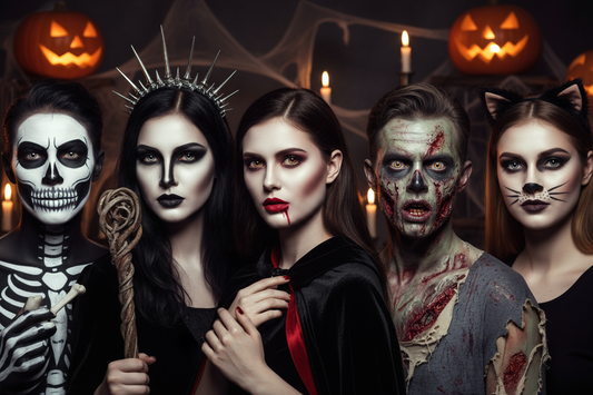  "Trucco Halloween 2025 - 5 look spaventosi facili: scheletro classico, strega gotica, vampiro sensuale, zombie terrificante, gatto nero - Tutorial make up Halloween - Nonsolocosmesi - www.nonsolocosmesi.it"