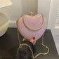 Clutch Cuore Rosa Glitterata con Catena Dorata e Chiusura Gioiello in strass