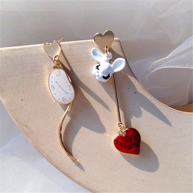 Orecchini "Coniglio con cuore e orologio"