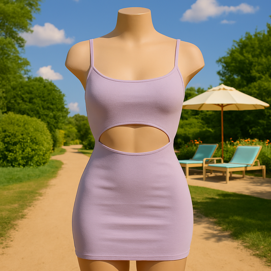 Abito Bodycon in Micro Costa con Cut-Out e Spalline Sottili