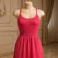 Abito Fucsia in Maglia a Micro Costine con Spalline Sottili e Gonna Svasata