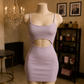 Abito Bodycon in Micro Costa con Cut-Out e Spalline Sottili