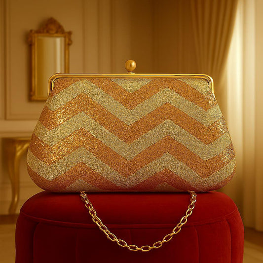 Clutch Glitter Oro e Argento con Catena Dorata –