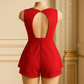 Tuta Rossa Senza Maniche con Scollo Profondo e Schiena Aperta – Eleganza Sensuale in Tessuto Elasticizzato