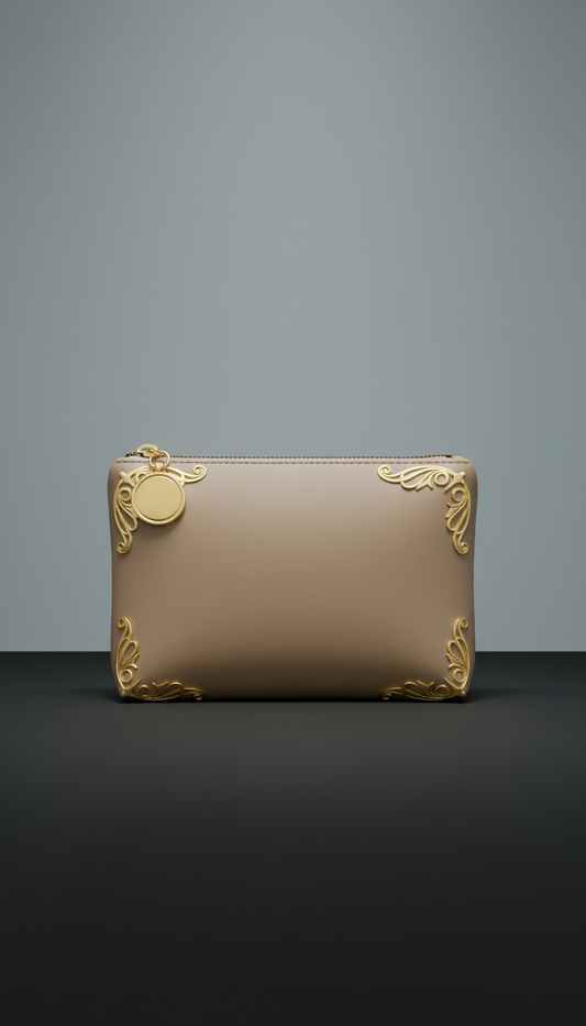 Pochette beauty con dettagli dorati