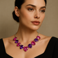 Collana Glamour con Cristalli a Cuore Rosa e Viola indossata da modella elegante - www.nonsolocosmesi.it - Lifestyle fashion jewelry