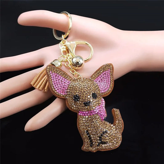 Portachiavi "Cagnolino marrone" con strass