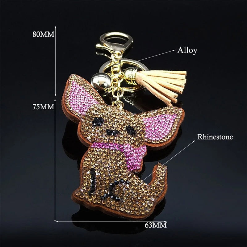 Portachiavi "Cagnolino marrone" con strass