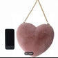 Borsa a Cuore Rosa in Peluche con Tracolla Dorata