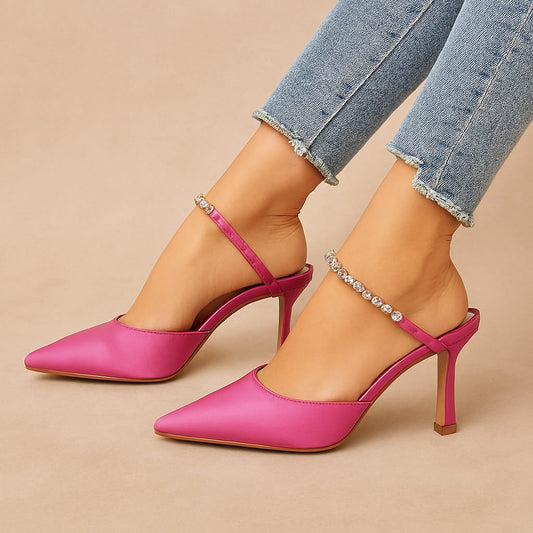 Décolleté Slingback in Raso Fucsia con Cavigliera Gioiello