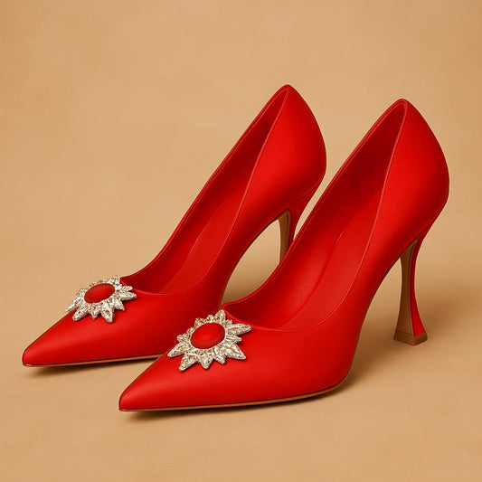 Décolleté Rosse in Raso con Gioiello –