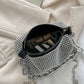 Borsa Nera Testurizzata con Tracolla a Catena Argento –