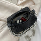 Borsa Nera Testurizzata con Tracolla a Catena Argento –