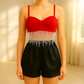 Top Bustier Rosso con Coppe Preformate e Frange Gioiello